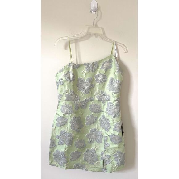 Lulu's Asymmetrical Formal Bodycon Mini Dress Light Green Silver Size Large NEW - Picture 5 of 12